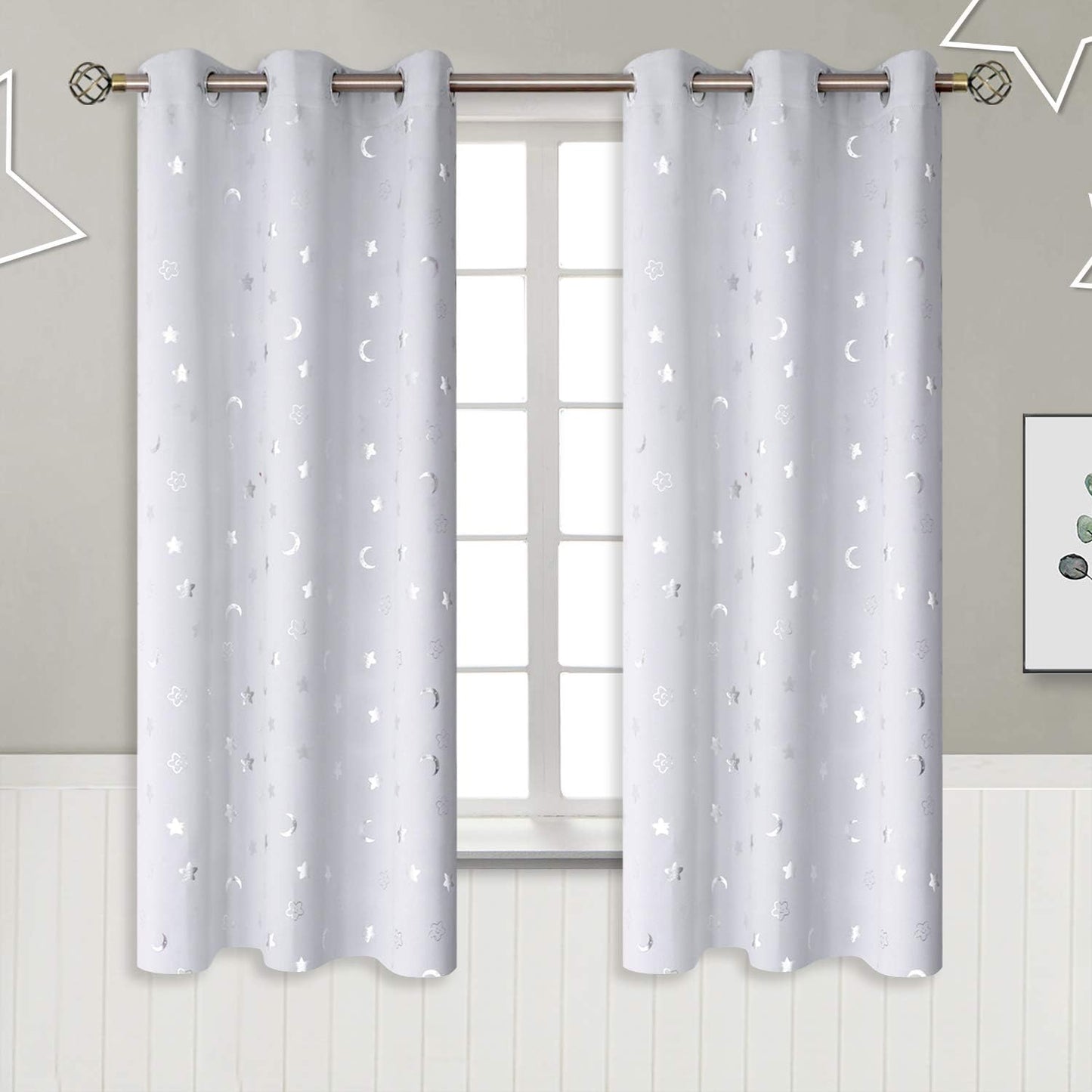 Star and Moon Room Darkening Curtains for Kids' Bedrooms