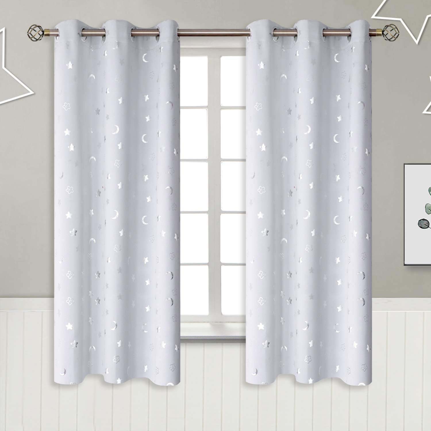 Star and Moon Room Darkening Curtains for Kids' Bedrooms