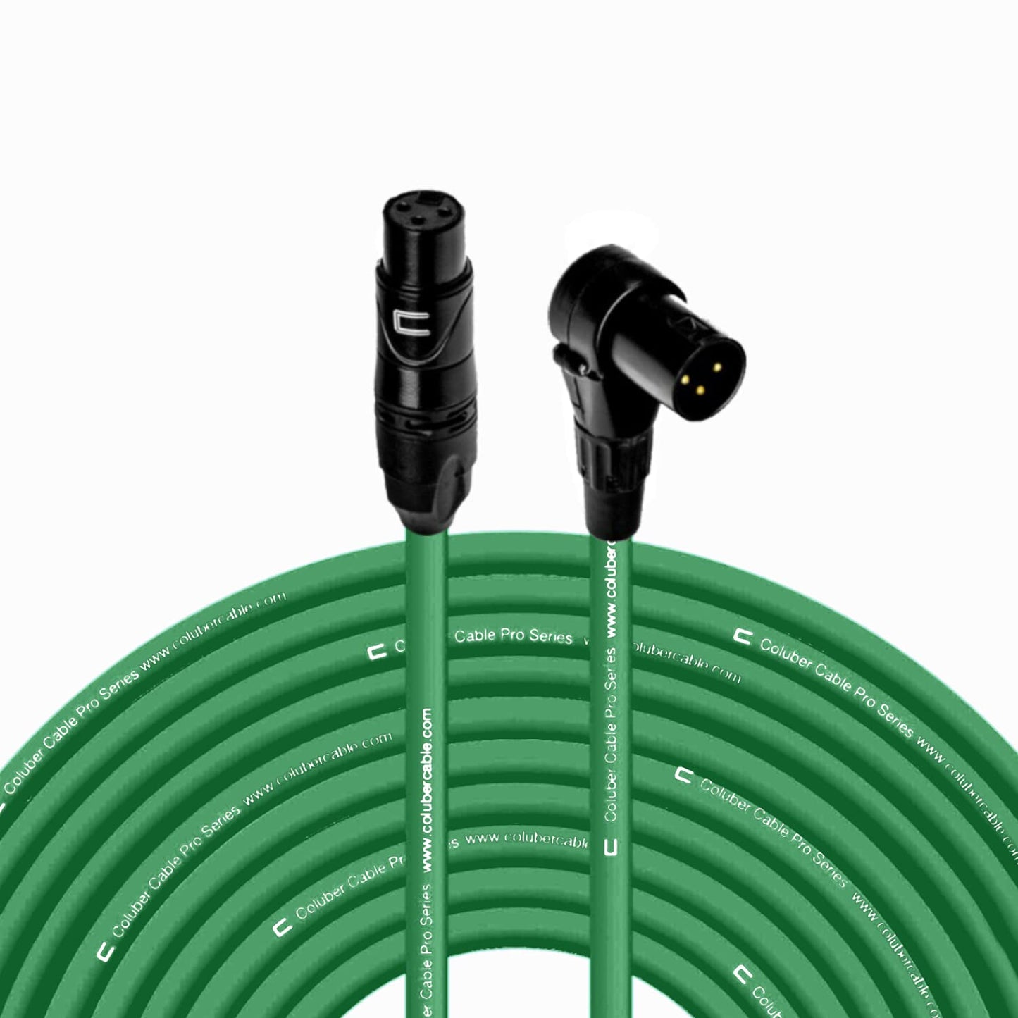 Balanced XLR Cable Female to Right Angle Male - 150 Feet Green
