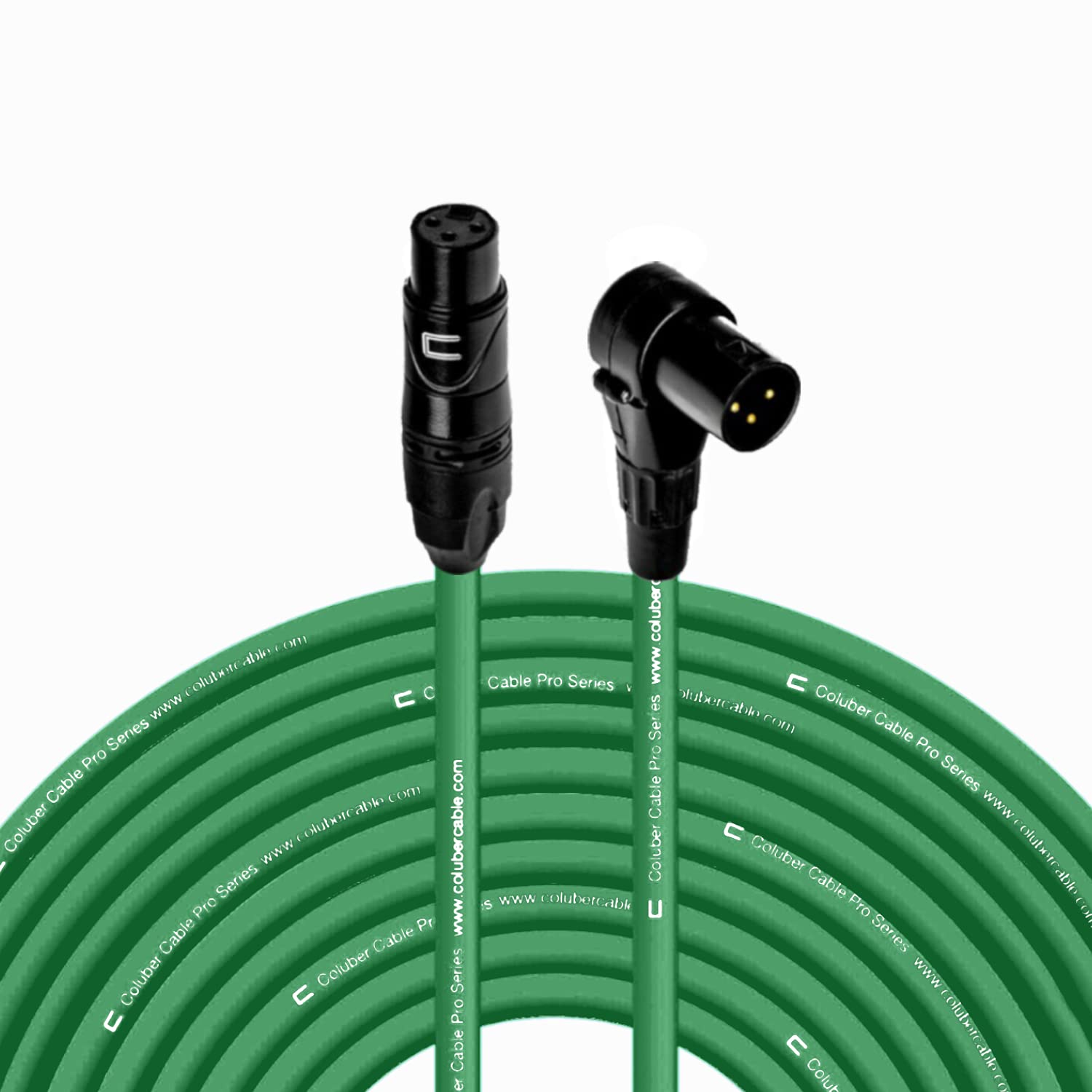 Balanced XLR Cable Female to Right Angle Male - 150 Feet Green