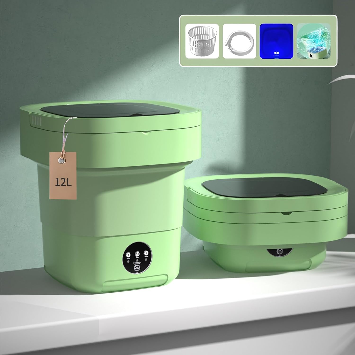 Trimevachi 12L Portable Washer - Compact, Foldable, 3 Cleaning Modes