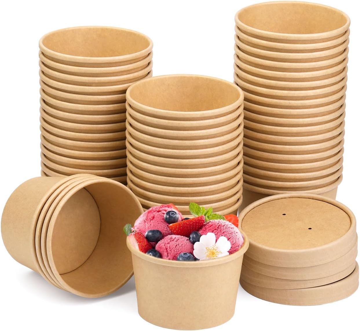 8 oz Paper Soup Containers with Lids for Take-Out and More