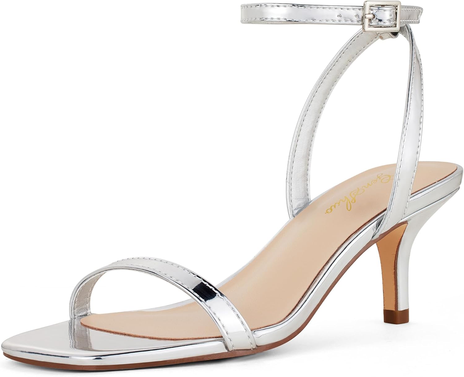 GENSHUO Women's Kitten Low Heels Square Open Toe Ankle Strap Sandals