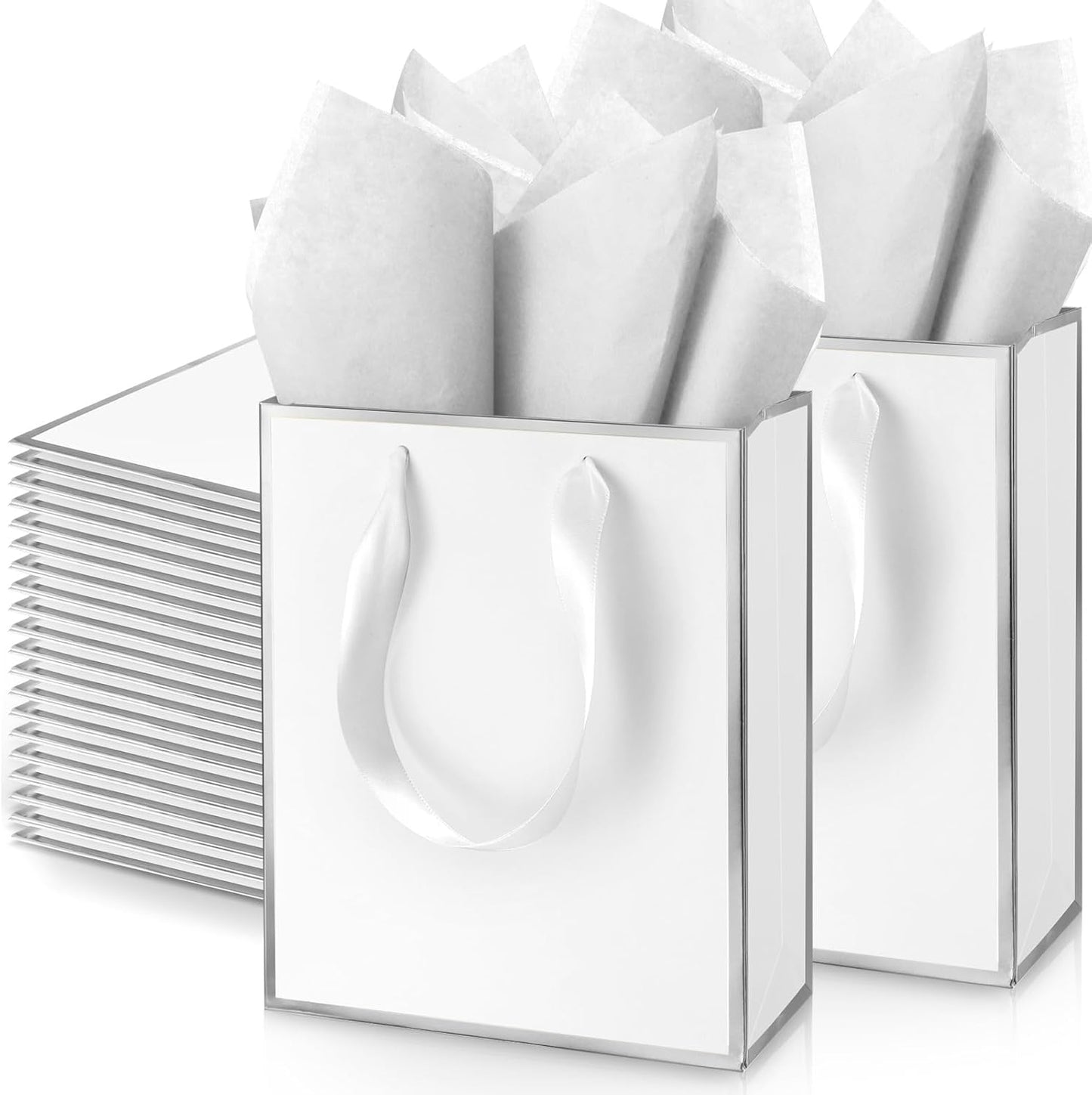 Yeaqee 50 Pack Metallic Gift Bags with Tissue Paper for Events