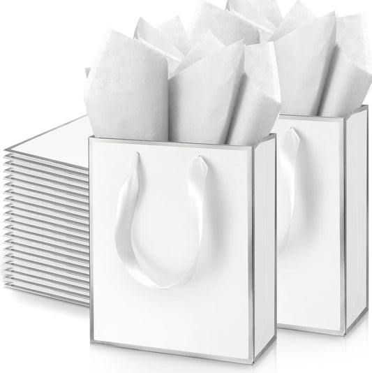Yeaqee 50 Pack Metallic Gift Bags with Tissue Paper for Events