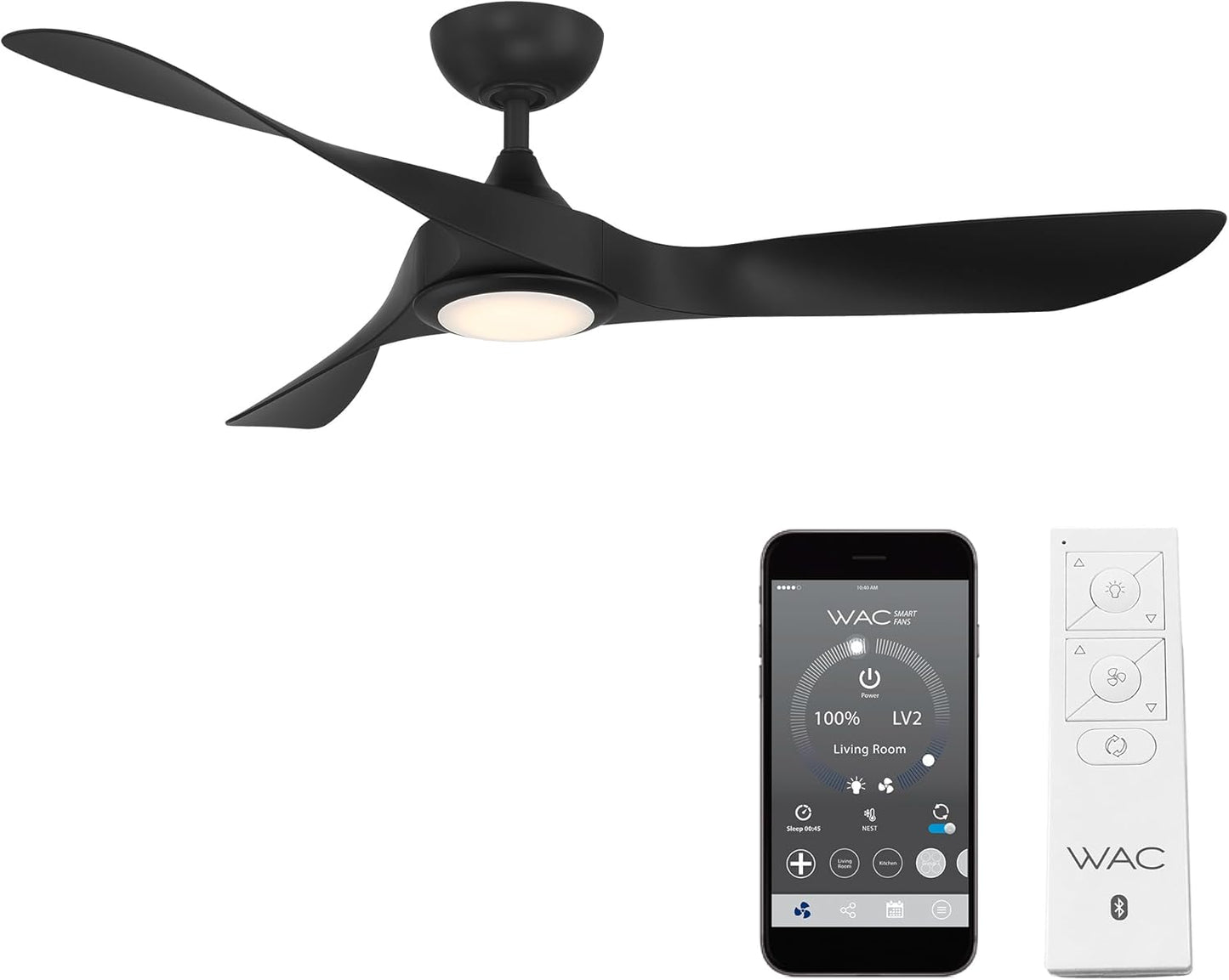 WAC Smart Fan: 54in Matte Black with 3000K LED Light - Works with Alexa!