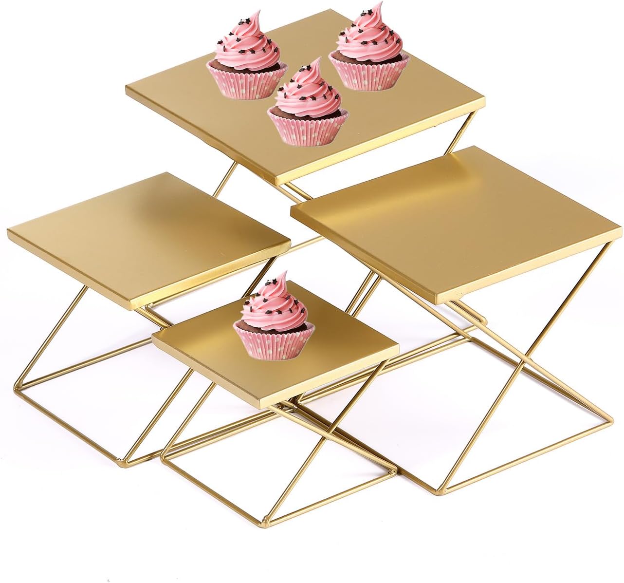 Metal Risers for Display - Set of 4 Brass Buffet Stands