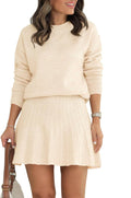 Tankaneo Womens Knit Skirt Set - Pleated Mini Sweater Two-Piece