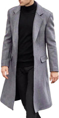 Men's Casual Trench Coat Slim Fit Notched Collar Long Jacket - Sleek