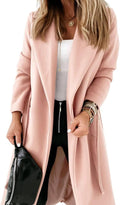 Womens Classic Coat Lapel Collar Open Front Belted Long (Style 2RBT)