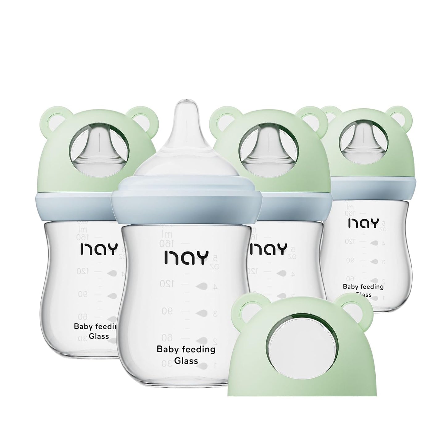Natural Glass Baby Bottle for Breastfeeding, 5.4oz, 4 Pack
