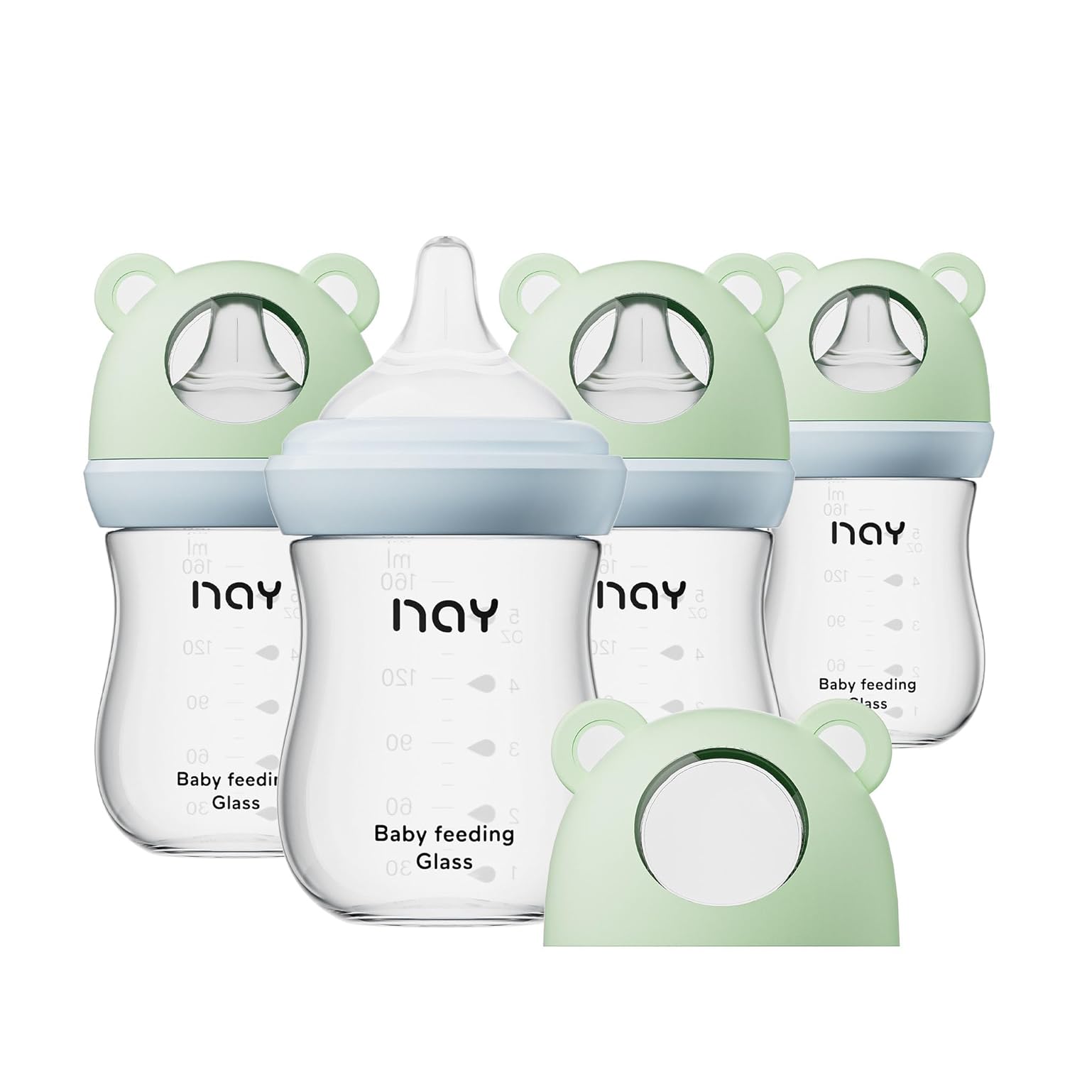 Natural Glass Baby Bottle for Breastfeeding, 5.4oz, 4 Pack