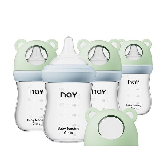 Natural Glass Baby Bottle for Breastfeeding, 5.4oz, 4 Pack
