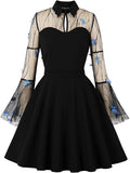 Women's Vintage Polka Dot 1950s Audrey Retro Prom Dress - Mesh Sleeves