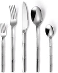 20 Piece Bamboo Flatware Set for 4 - Vintage Stainless Steel Cutlery