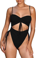 One Piece Cut Out Drawstring Swimsuit - Cheeky High Cut Fit