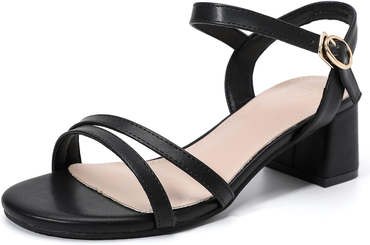 DADAWEN Women's Open Toe Ankle Strap Low Block Heels Sandals