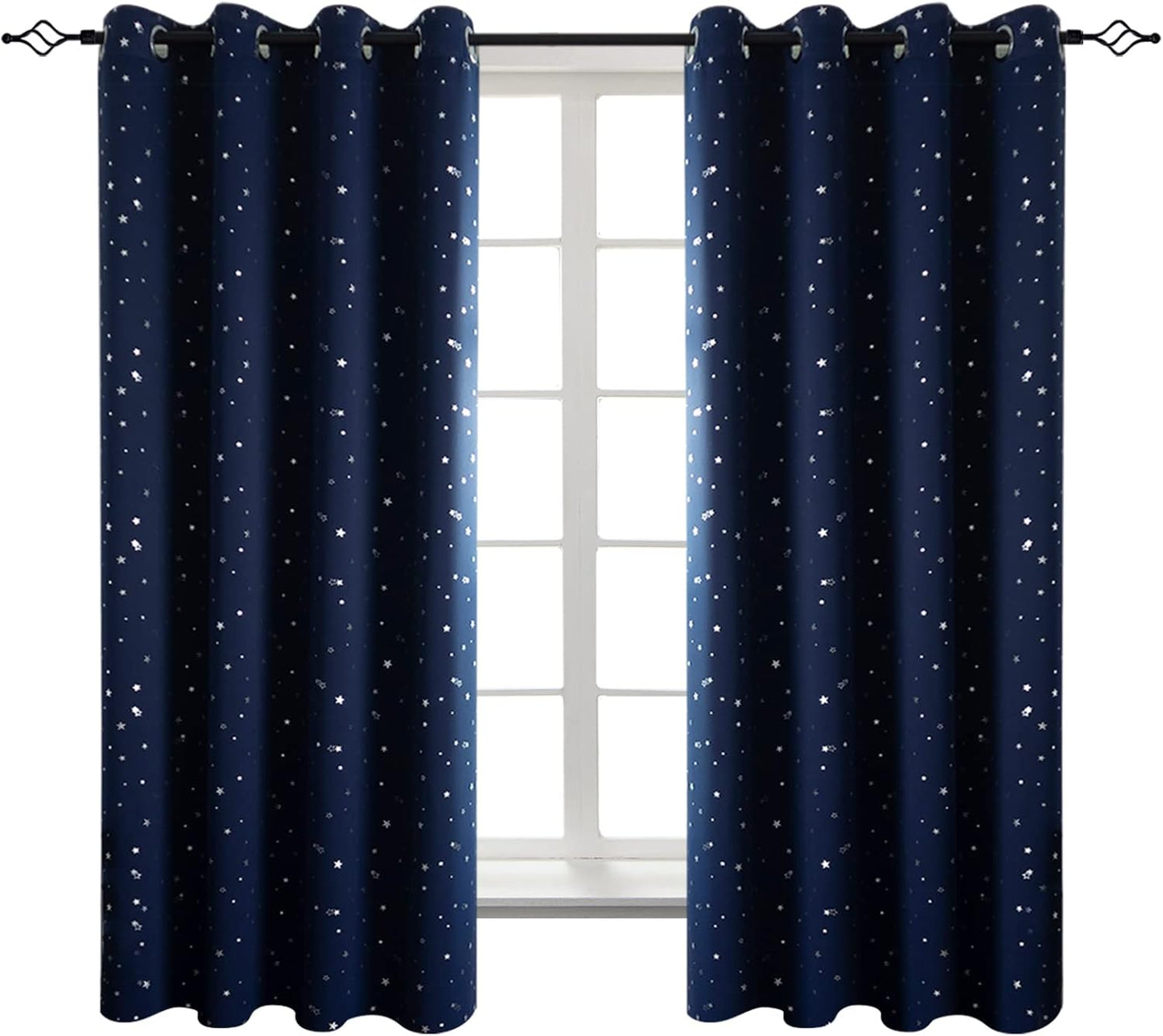 BGment Kids Blackout Curtains - Silver Star Printed Panels