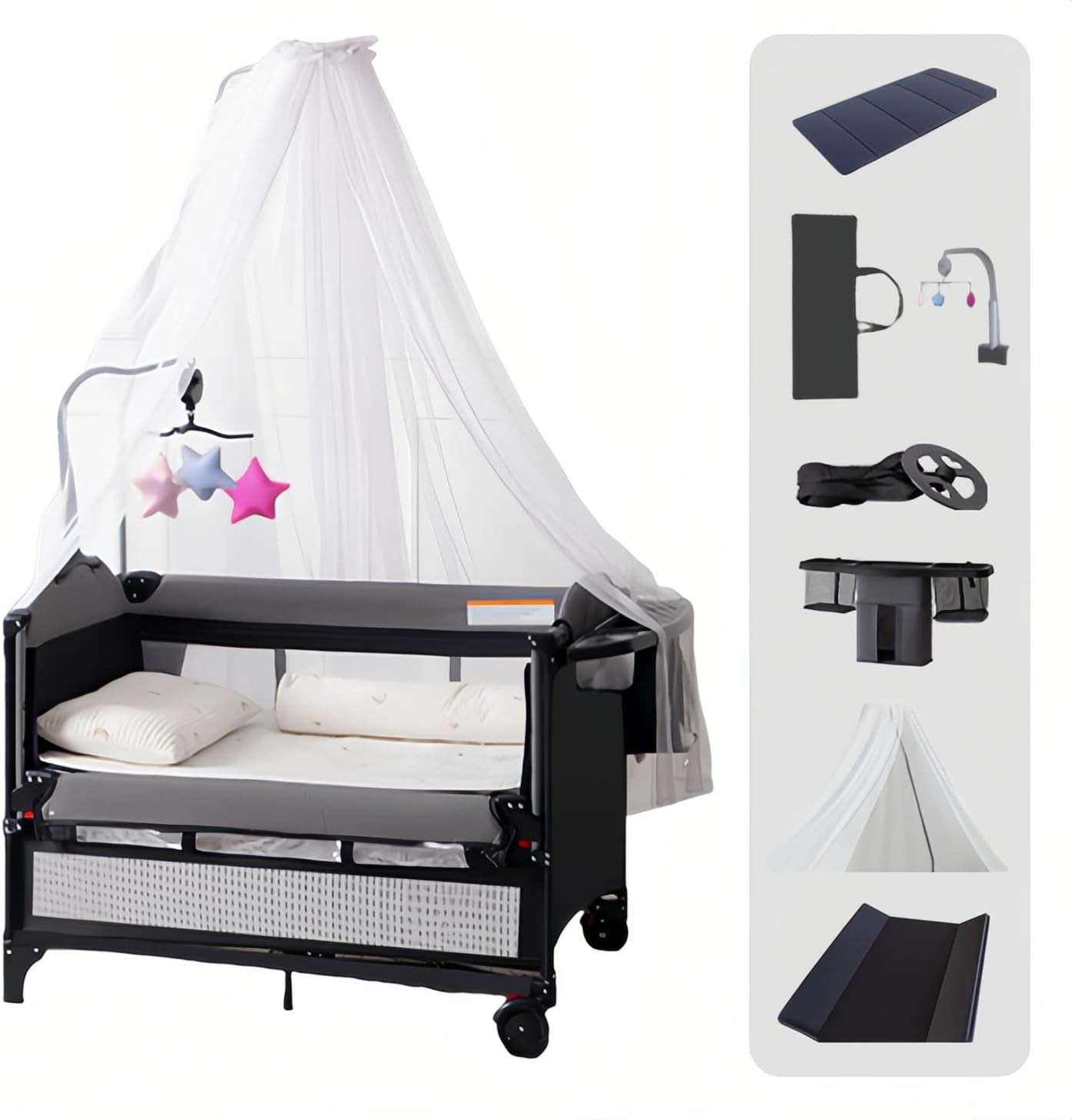 Pack and Play Baby Bedside Crib with Luxurious Mosquito Net