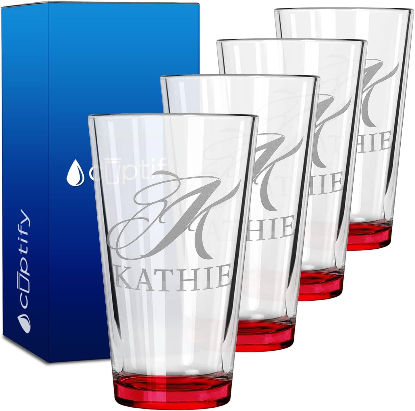 Personalized Beer Glasses Set of 4 Engraved 16oz Pint Glasses