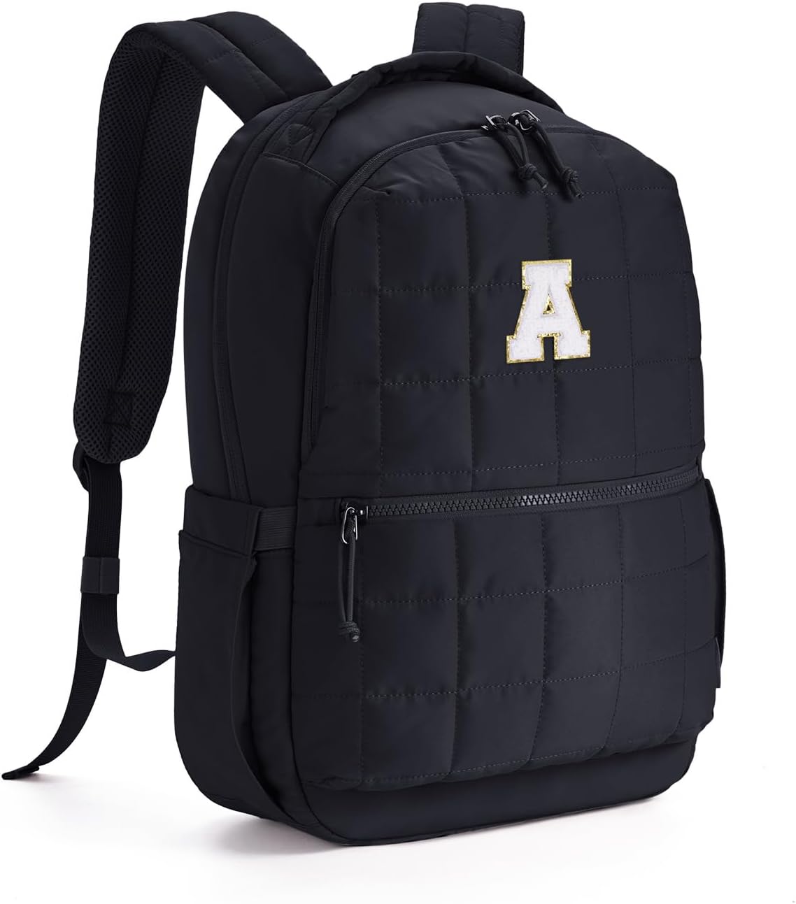 WANDF Initial Laptop Backpack for Women, Quilted Puffer Style