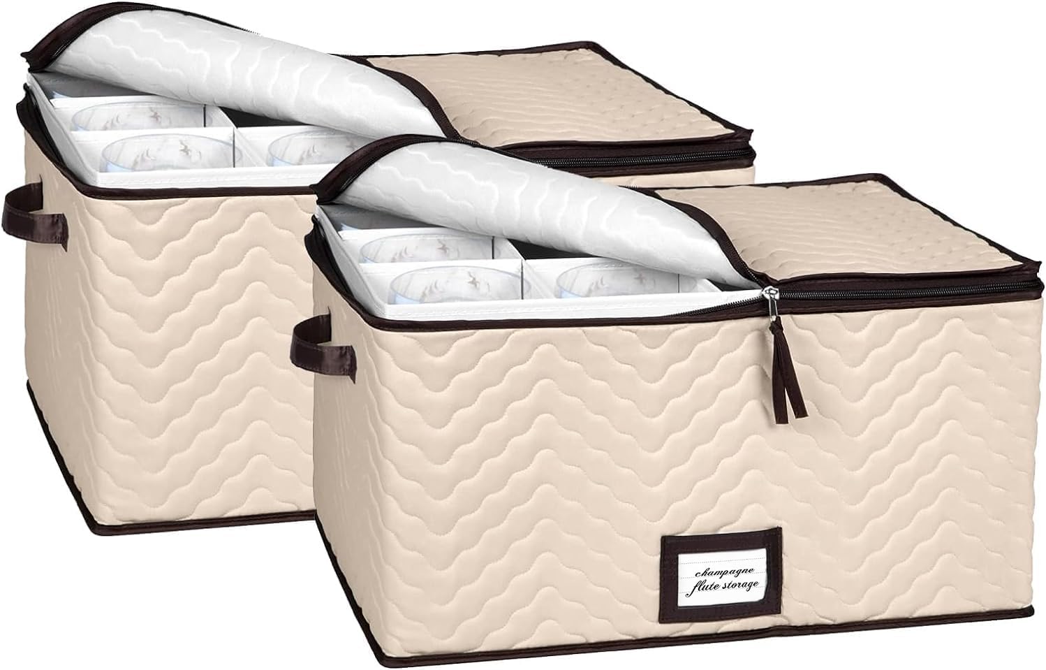 Wine Glass Storage Boxes with Dividers - Set of 2 for 12 Glasses