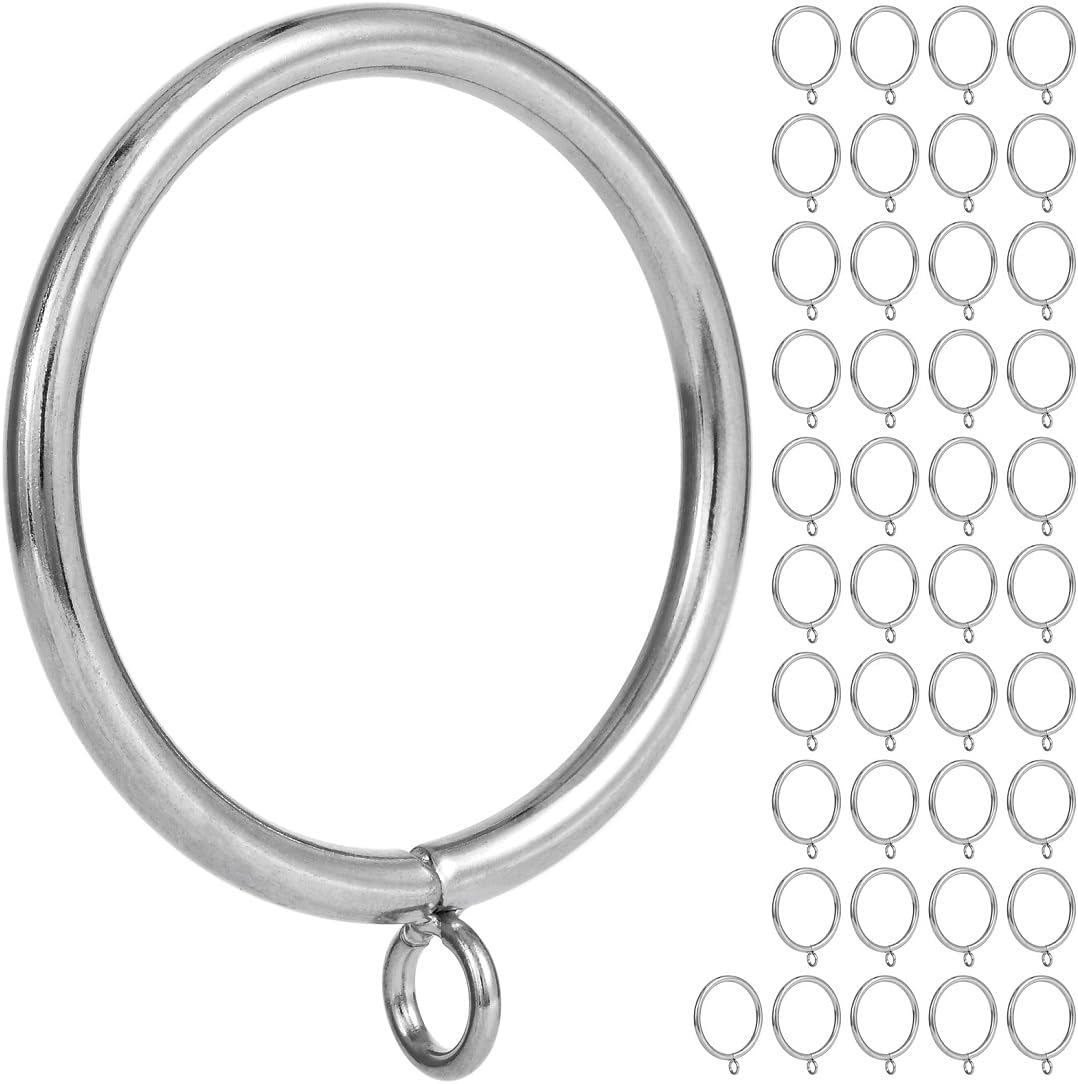 Satin Nickel Curtain Rings Set - Easy 1.5 Rod Fit