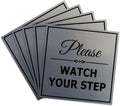 Brushed Silver Square Please Watch Your Step Sign - Small 5 Pack