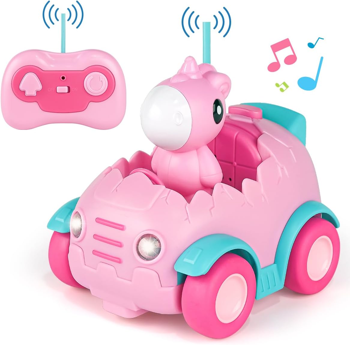 Nueplay Pink RC Car with Light & Music, Toddler Toy for Girls, Horse Figures Truck