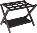 Brown Luggage Rack with Shelf - Folding Hotel-Style Suitcase Stand