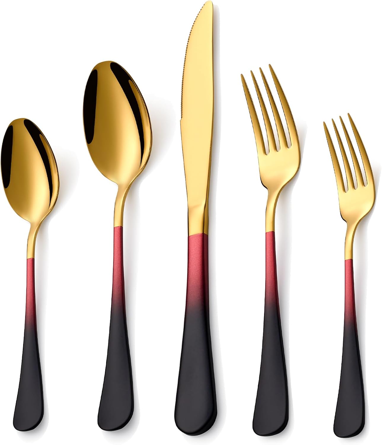 20 Piece Black Red and Gold Flatware Set for 4 - Stylish & Durable