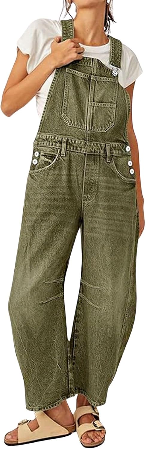 Y2k Baggy Barrel Jeans Overalls for Women - Vintage Denim Style