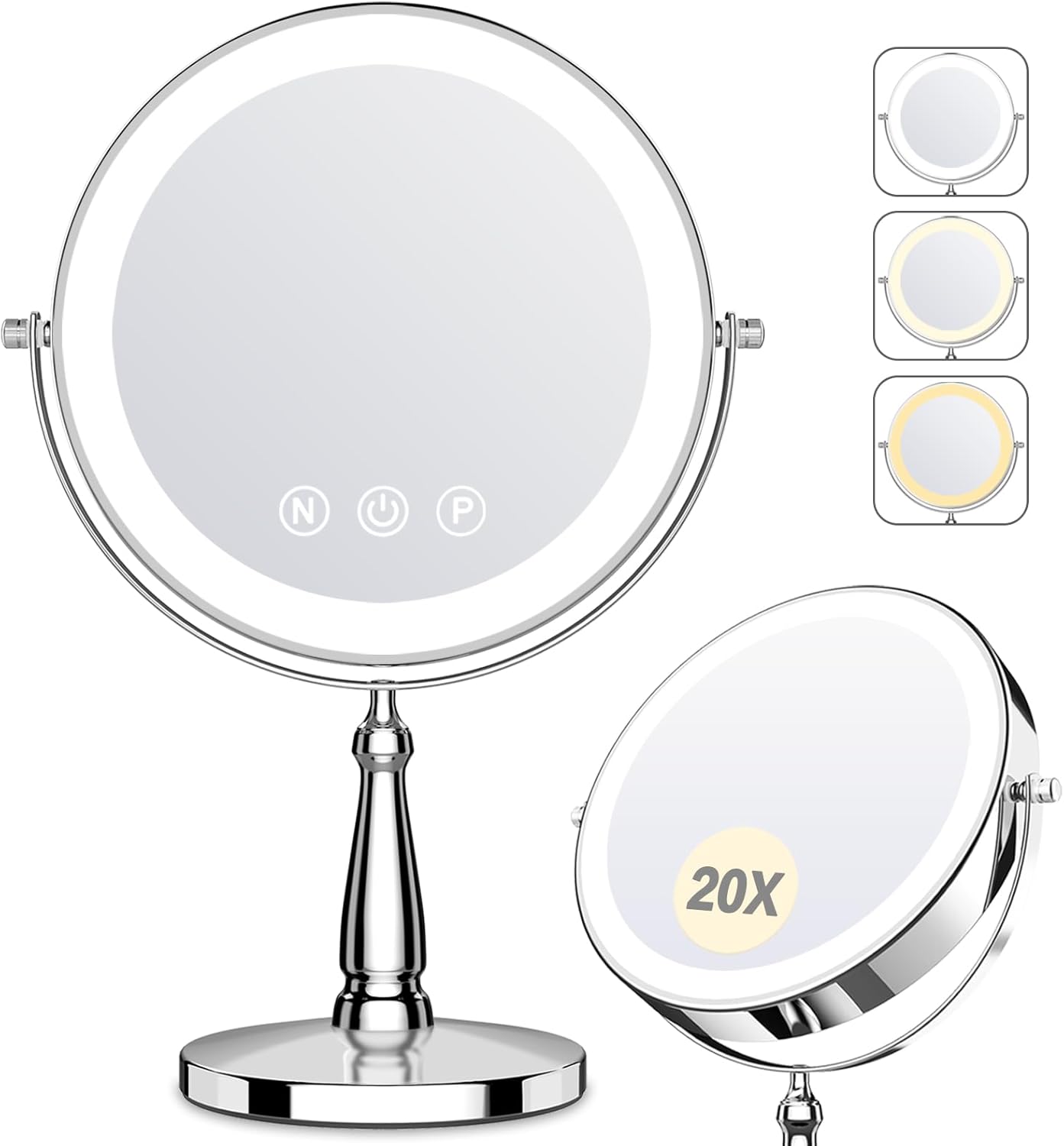 Makeup Mirror with Lights, 20X Magnifying Mirror for Women