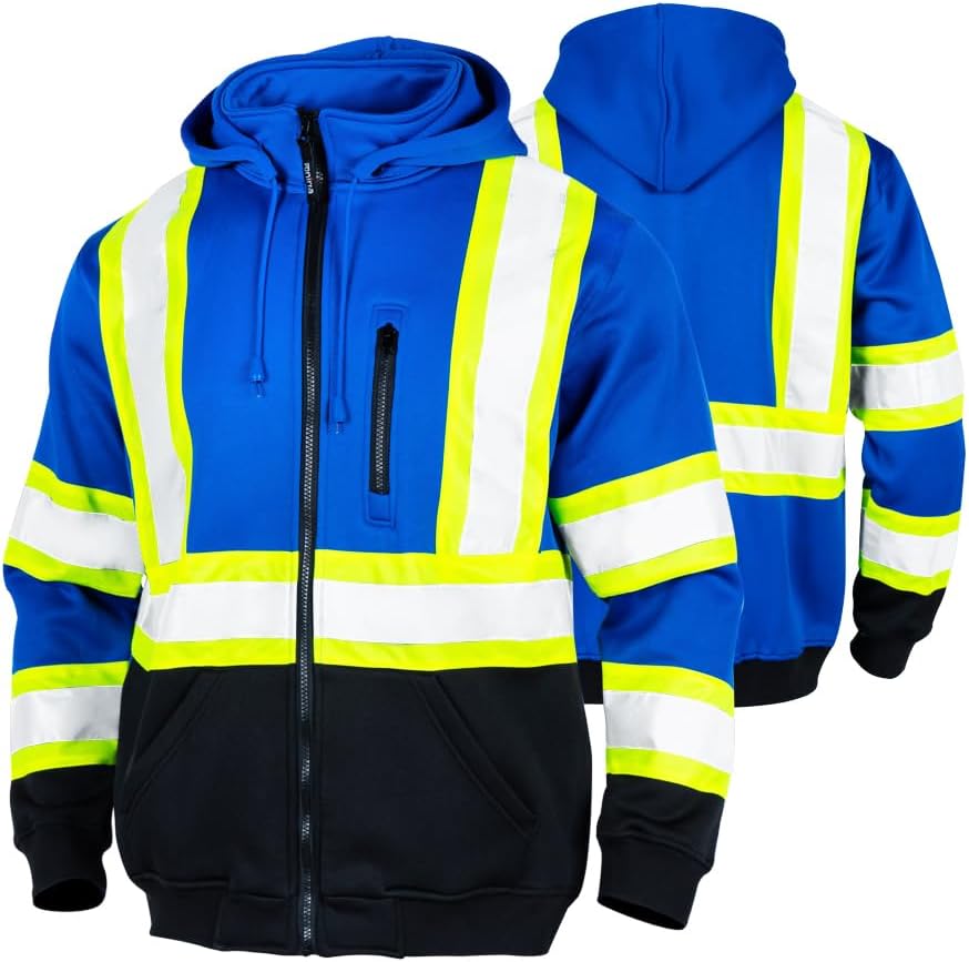 FONIRRA Hi Vis Safety Fleece Zip Hoodie for Men Reflective Wear
