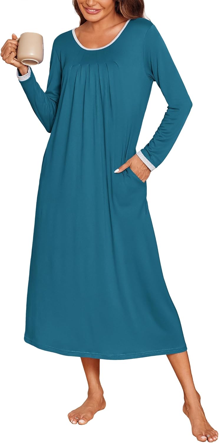 Ekouaer Long Nightgowns for Women with Pockets and Comfort