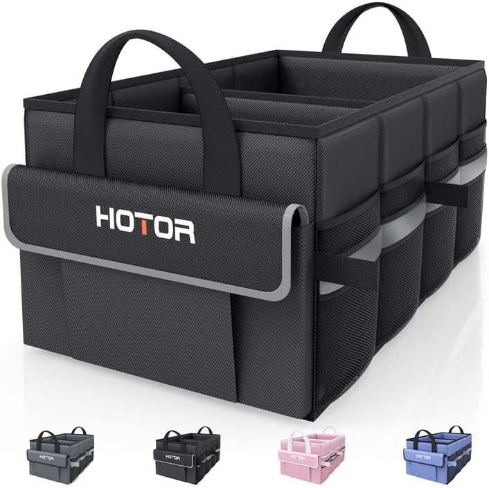 Foldable Car Trunk Organizer - Sturdy Base, Black, 2 Compartments