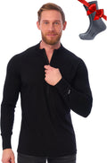 Merino Wool Base Layer Mens Quarter Zip Sweater - Soft, Warm Layering