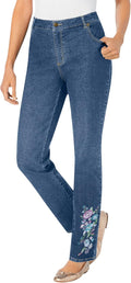 Plus Size Straight-Leg Stretch Denim Five-Pocket Jeans - Flattering