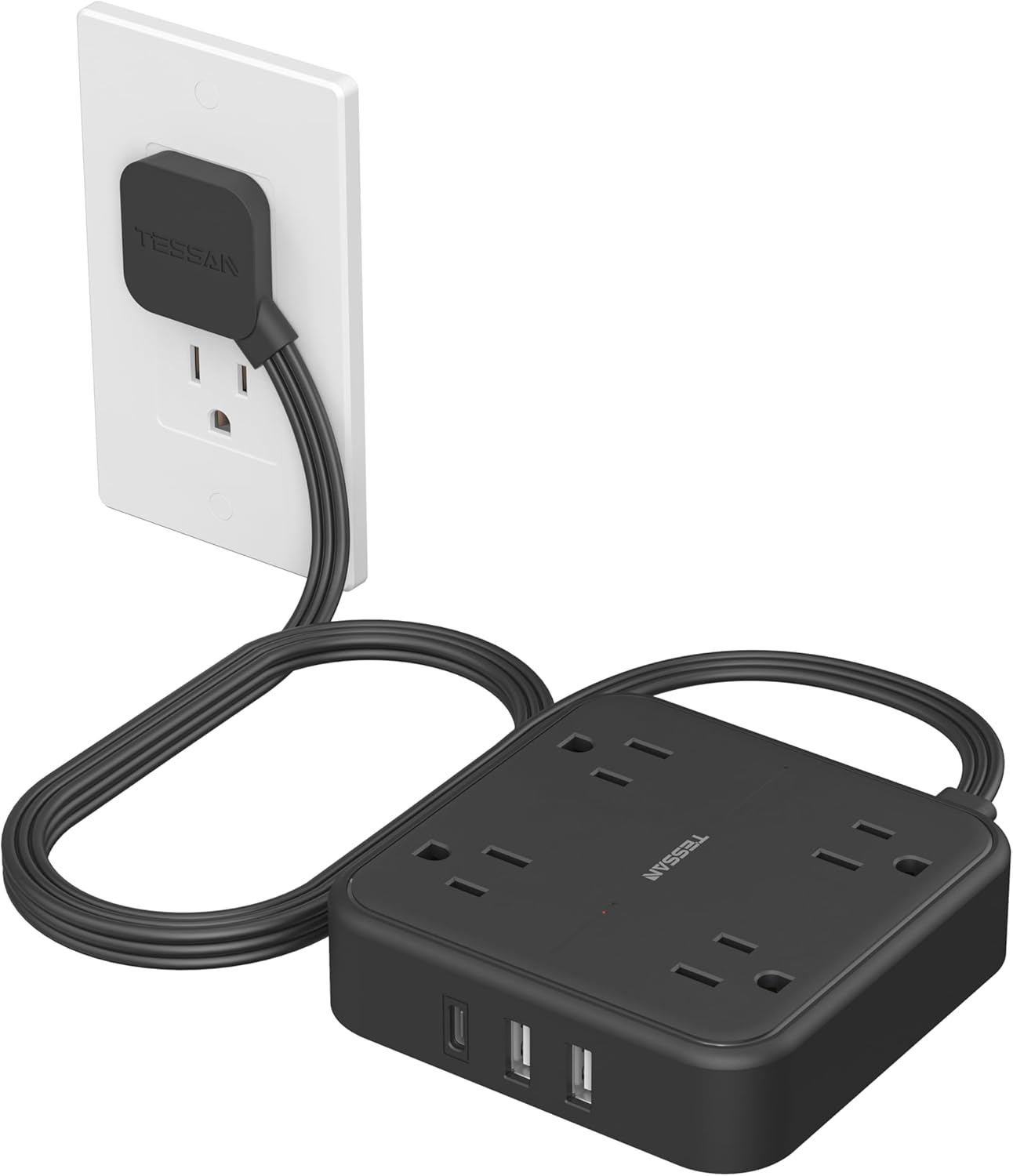 TESSAN Surge Protector Power Strip: 4 Outlets, 3 USB C Ports