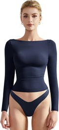 SUUKSESS Women Crew Neck Long Sleeve Tight Fitted Crop Top - Double 6