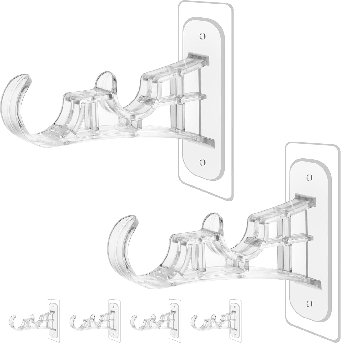 Adhesive Double Curtain Rod Brackets - No Drilling, Hassle-Free Install!