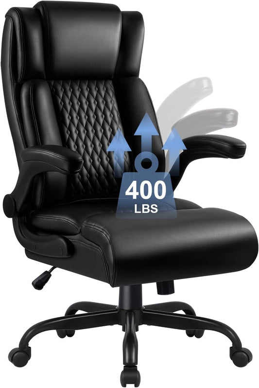 Comfortable Big & Tall Leather Office Chair - Lumbar Support - VENDORZ