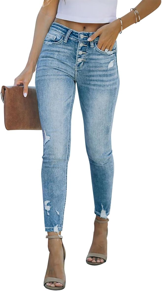 KUNMI Women's Ripped Skinny Slim Fit Jeans for Trendy Style