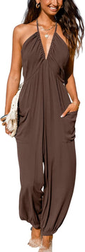 CUPSHE Women's Plunge Halter Sleeveless Pleated Maxi Jumpsuit - Summer