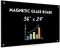 Black Dry Erase Board 36 in x 24 in Magnetic Glass Whiteboard - Sleek