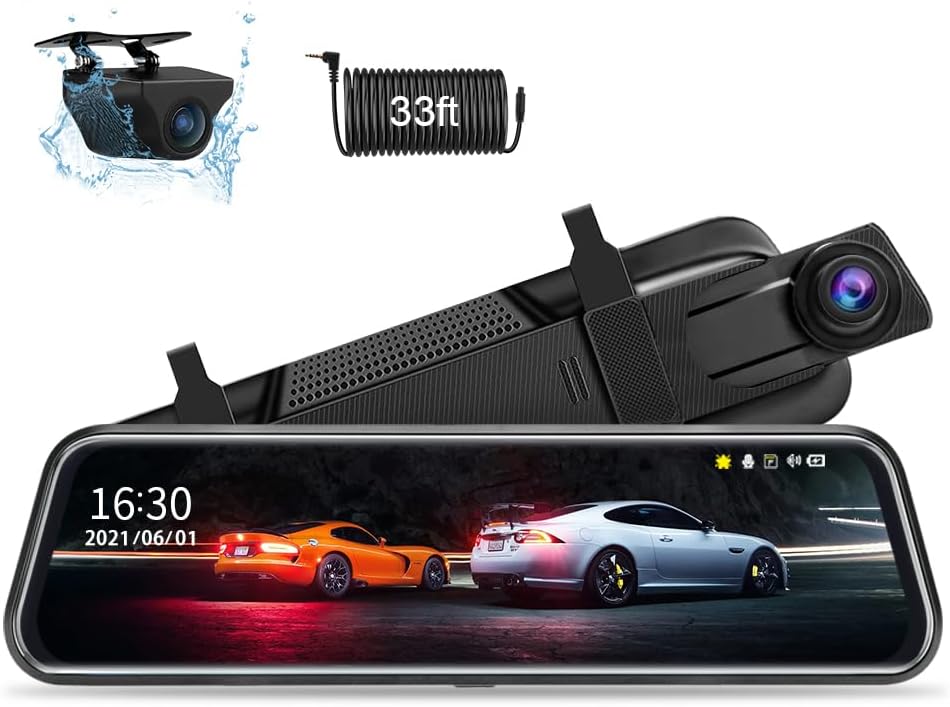 Jansite 10'' Rear View Mirror Dash Cam | 1080P Full Touch Screen | Night Vision