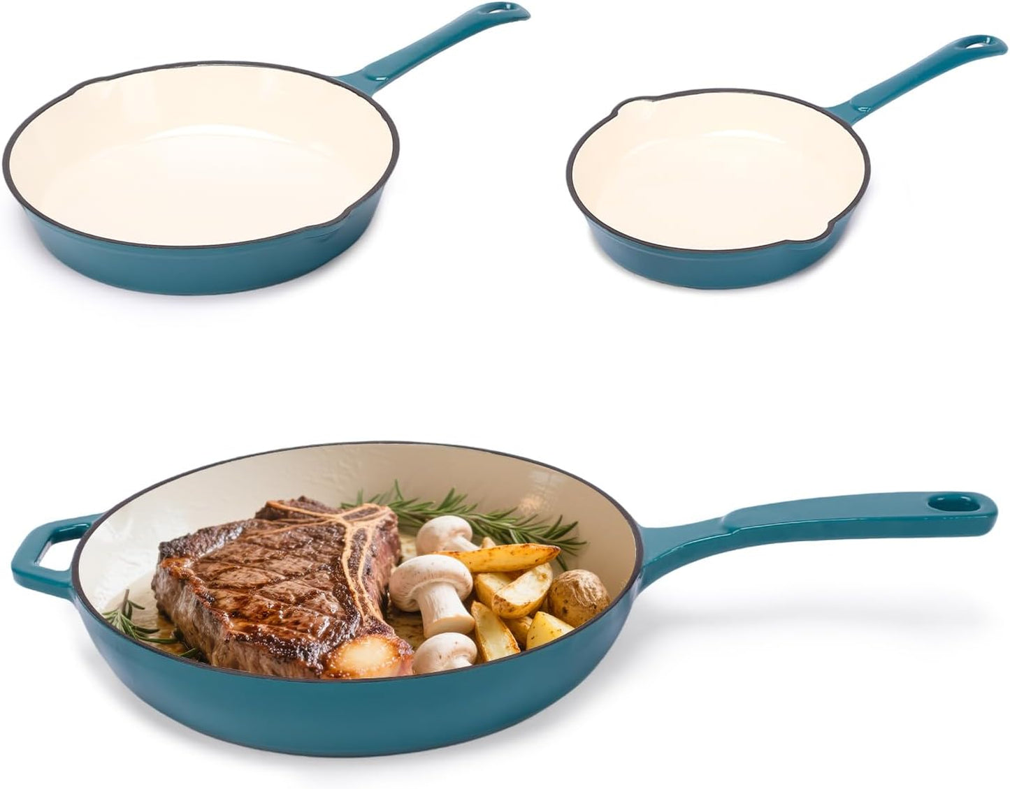Hisencn Enameled Cast Iron Frying Pan Set for Versatile Cooking