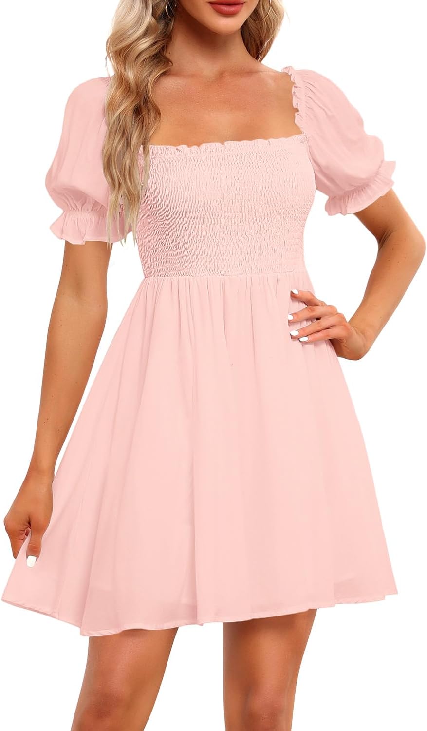 Holipick Women's Casual Square Neck Smocked Dress for All Occasions