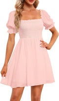Women's Casual Square Neck Smocked Puff Sleeve Dress - Flowy A-Line