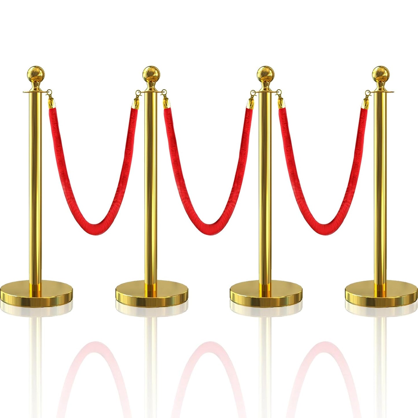 4Pcs Gold Stanchion Post Queue Velvet Ropes Set for Events